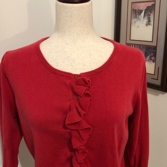 Y2K G.H. Bass & Co. Red Cardigan Sweater Women's Medium Ruffles Coquette Twee - Picture 3 of 10